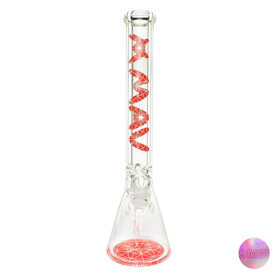 18" X 9mm Red Mandala Beaker Bong (Seed of Life)