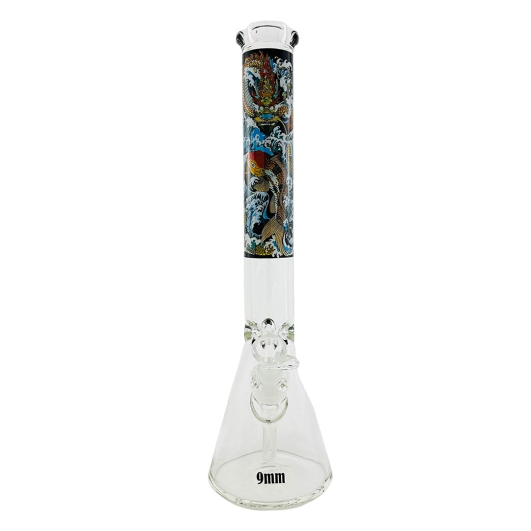 18" X 9mm The Legend of The Dragon Koi and the Hidden MAV Beaker Bong